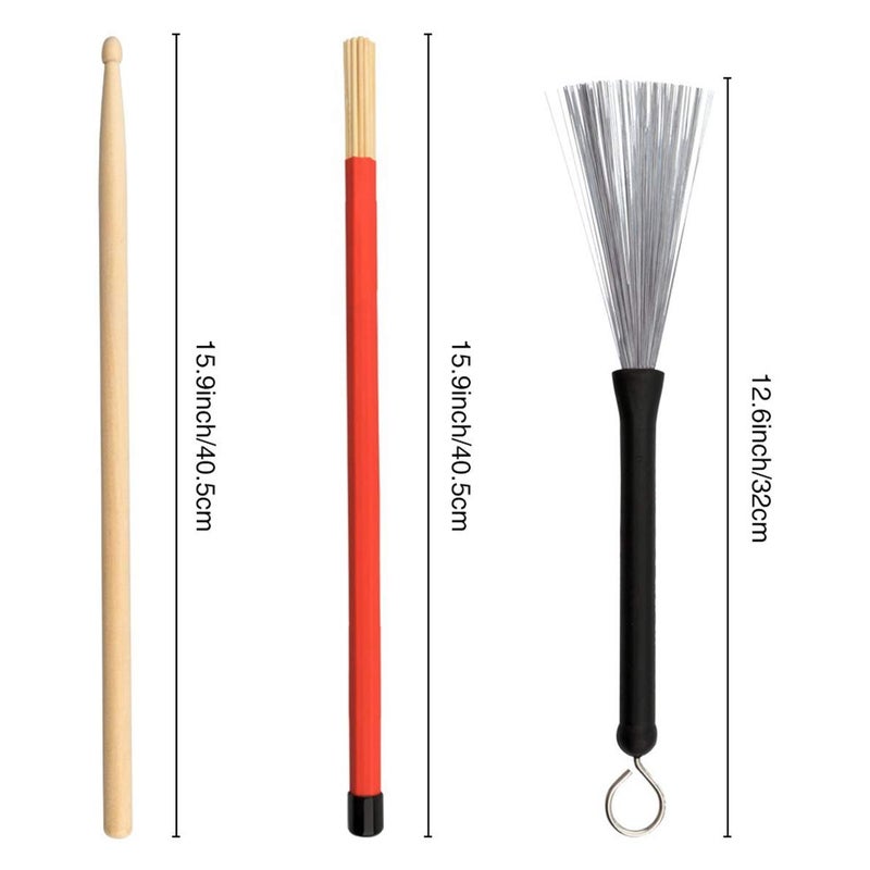 GOGHOST Drum Sticks Set - 5A Maple Wood Drum Sticks 1 Pair Drum Wire Brushes Retractable Drum Stick Brush and 1 Pair Rods Drum Sticks for Jazz Acoustic Folk Music Lover Gift with Portable Storage Bag - Image 2